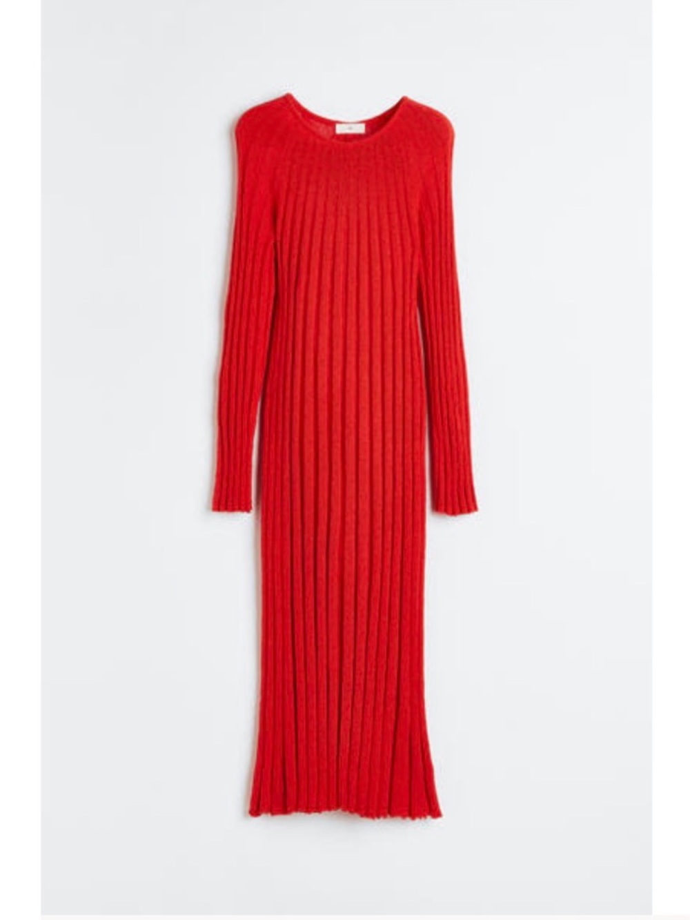 H&M Red Long-Sleeve Ribbed Midi Dress